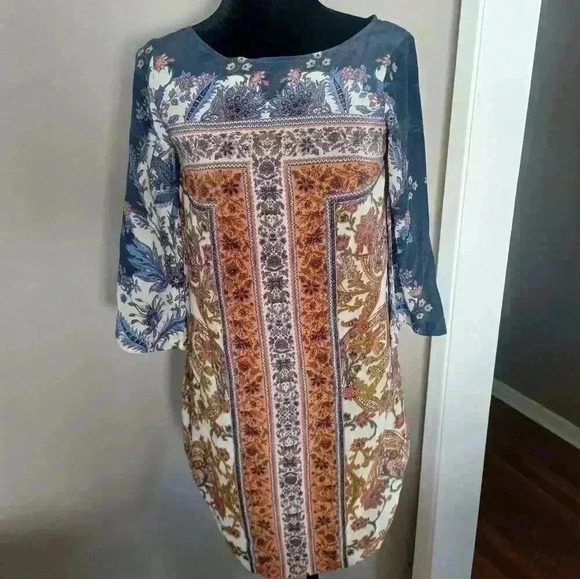 Maeve by Anthropologie Womans Barcelona Silk Paisley Shift Midi Dress 4 - Picture 2 of 16